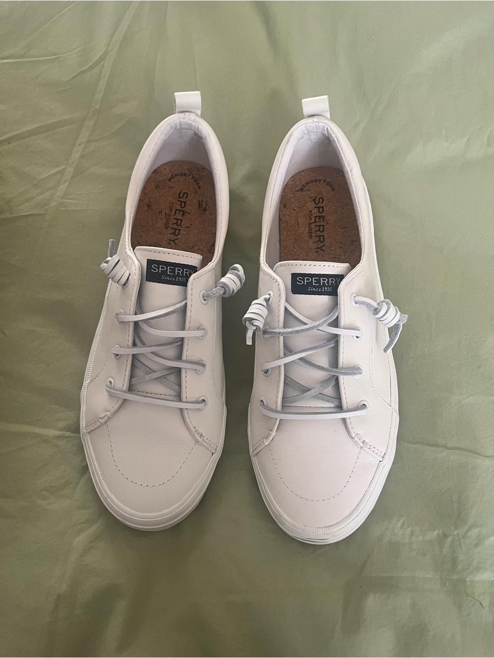 Sperry White Leather Women's Slip-On Lace Boat Sneakers